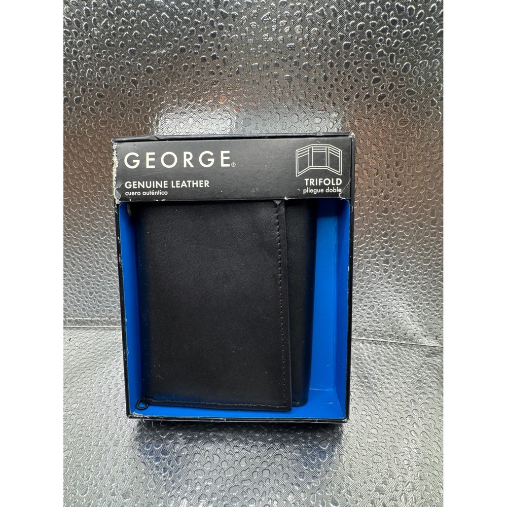 George Mens Genuine Leather Trifold Wallet Black‎ PW08H200 New in Box